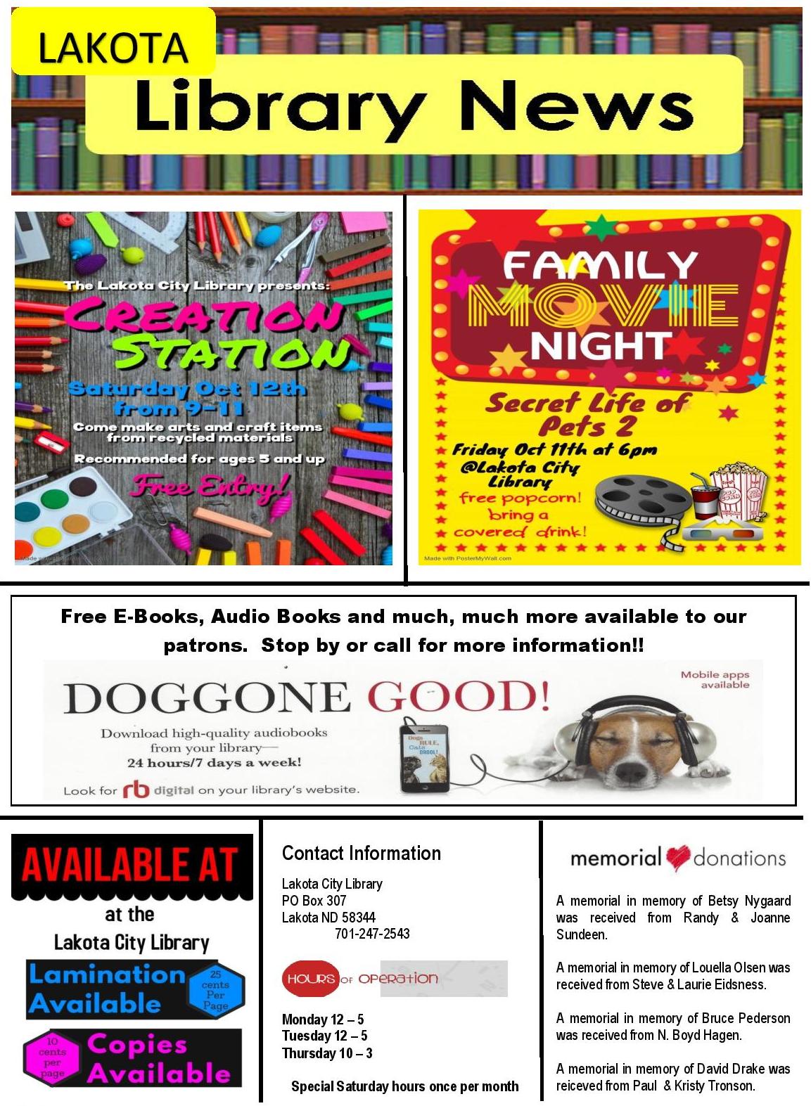 Newsletter October 2019 Lakota City Library